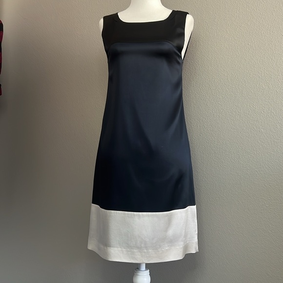 Theory silk dress colorblock slip size 2 navy black and cream canelle chorus - Picture 2 of 6